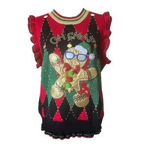 Blizzard Bay Ugly Christmas Sweater Vest Gingerbread Man